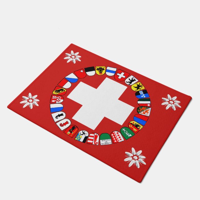 Tapete Bandeira e edelweiss suíços (Inclinado)
