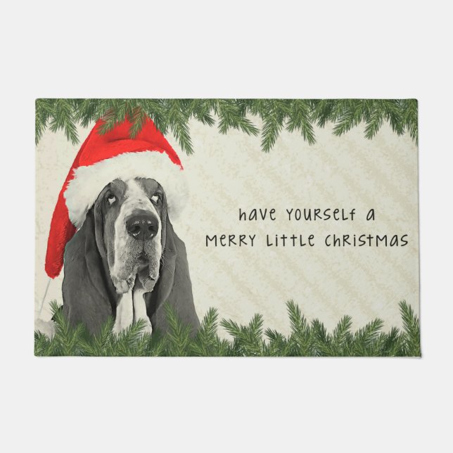 Tapete Basset Hound alegre pouco Natal (Frente)