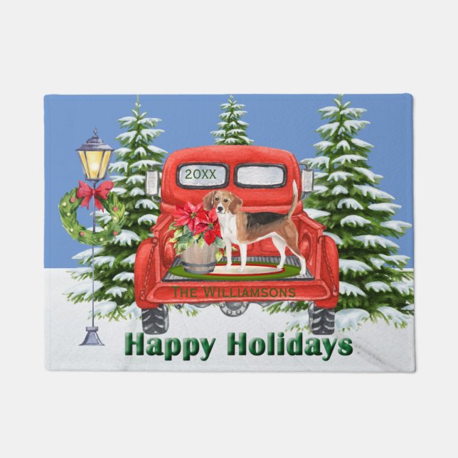 Tapete Beagle Red Vintage Nome da Família Truck (Frente)