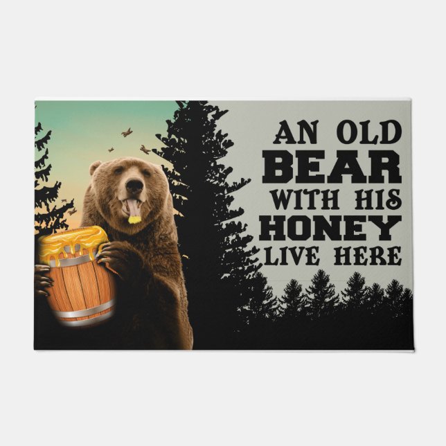 Tapete Bear Bem-Vindo Mat, Bear Doormat, Bear Lover Gift. (Frente)