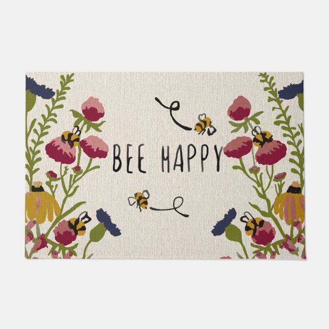 Tapete Bee Happy Doormat, Engraçado Casamento Doméstico (Frente)