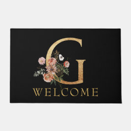 Tapete Belo monograma Dourado G com Flores Rosa