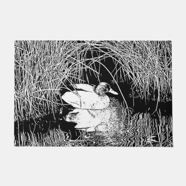 Tapete Belo Pato Mallard Alto Contraste Branco Negro (Frente)