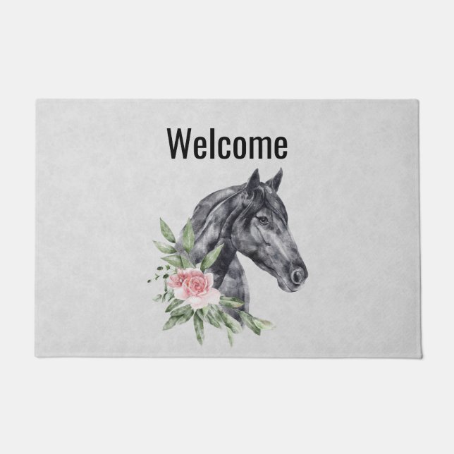 Tapete Belo Retrato de Cabeça de Cavalo Aquarela (Frente)