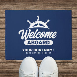 Tapete Bem-vindo a bordo com nome de barco azul marinho p