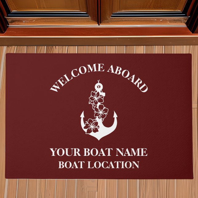 Tapete Bem-vindo a bordo Nome Floral Anchor Maroon (Criador carregado)