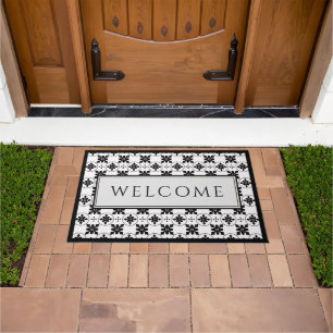 Tapete Bem-vindo ao Design de Azulejos Vintage Preto e Br
