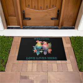 Tapete Bem-vindo. O Amor Vive Aqui. Pássaros do Amor