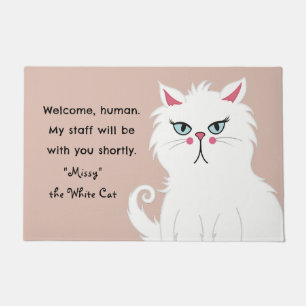 Tapete Bem-vindo personalizado de gato branco sarcástico