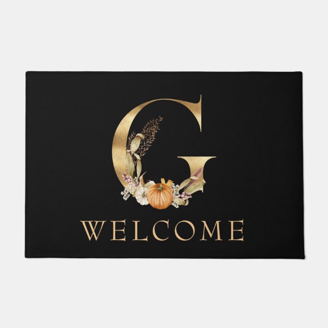 Tapete BEM-VINDO, Queda Monograma G com Pumpkin Doormat (Frente)
