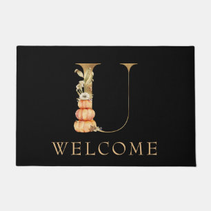 Tapete BEM-VINDO Queda Monograma U com Pumpkins Doormat