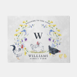 Tapete Bem-vindos à Coop de Frango | Nome da família Mono