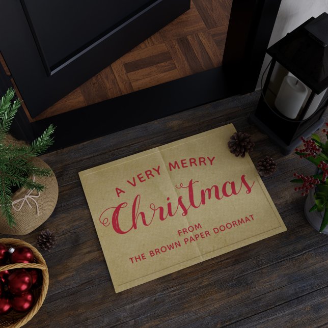 Tapete Bem-vindos ao Natal Russo Papel Marrom Olhe Porta (A very merry Christmas doormat. Just add your name)
