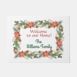 Tapete Bem-vindos Poinsettia e Pine Boughs Winter