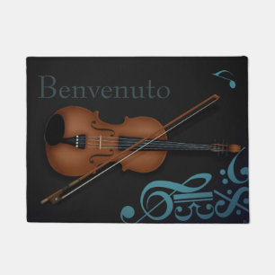 Tapete "Benvenuto" Violino e Arco, preto e turquesa elega
