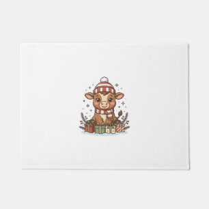 Tapete Bezerro de Natal Fofo Com Presentes Vetor Vintage_