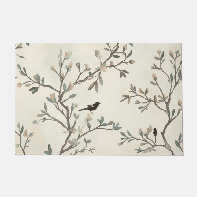 Tapete Bird Branch Watercolor Beige Nature Painting (Frente)