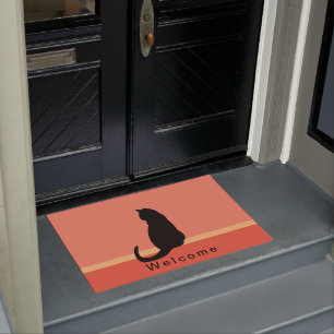 Tapete Black Cat Silhouette Orange & Black WELCOME