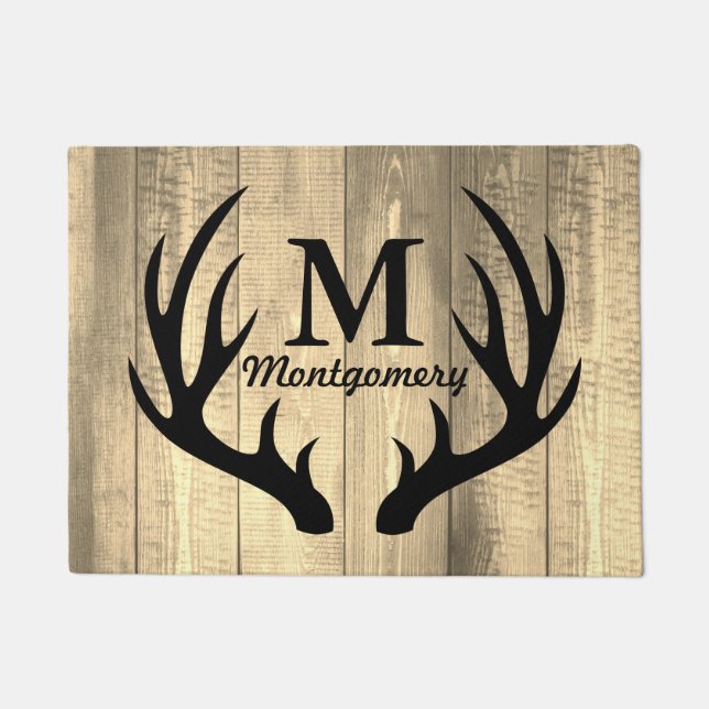 Tapete Black Deer Antlers Barn Wood Planks - Personalizad (Frente)