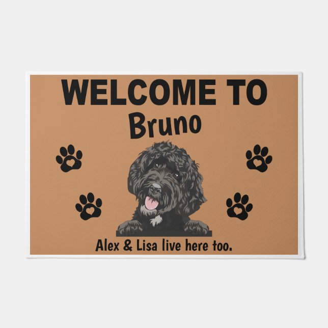 Tapete Black Labradoodle Personalized Door Mat Doormat  (Frente)