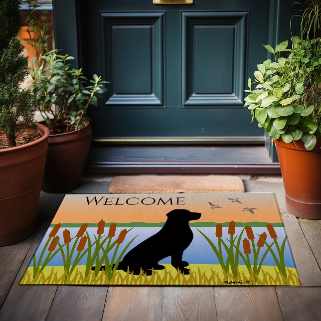 Tapete Black Labrador Bird Dog Sunset (Black Labrador Bird Dog Sunset Doormat for Labrador Owners.  Beautiful silhouette design.)