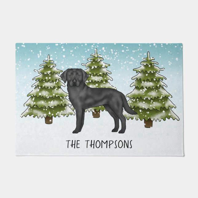 Tapete Black Labrador Retriever Winter Forest Nome Person (Frente)