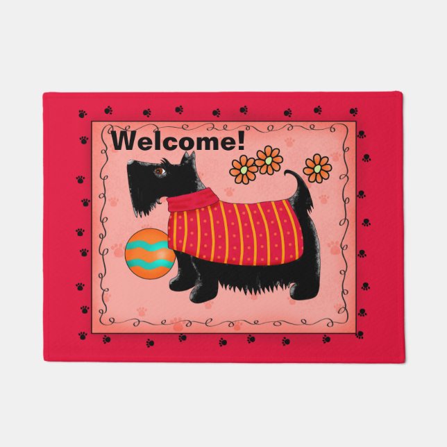 Tapete Black Scottie Dog Welcome Red Coral (Frente)
