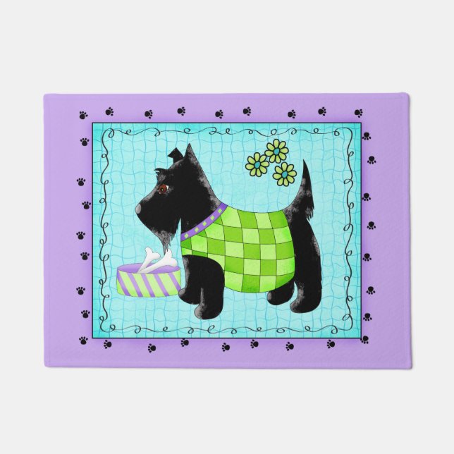 Tapete Black Scottie Dog Welcoming Turquoise Lavanda (Frente)