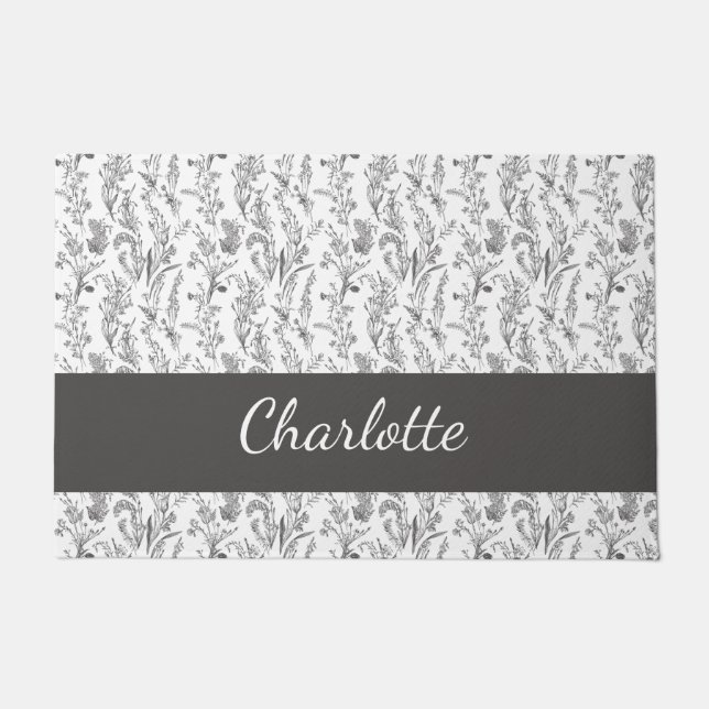 Tapete Black White Toile Floral Custom Name (Frente)
