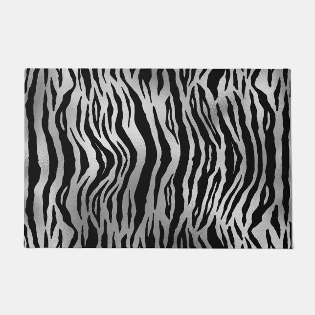 Tapete Black Zebra Strips Animal Print Silver Luxury (Frente)