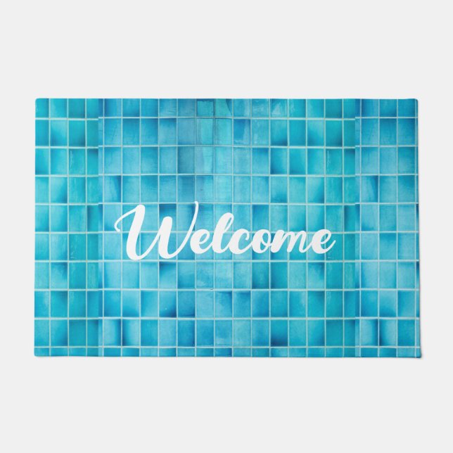 Tapete Blocos de azulejo de vidro azul mosaico (Frente)