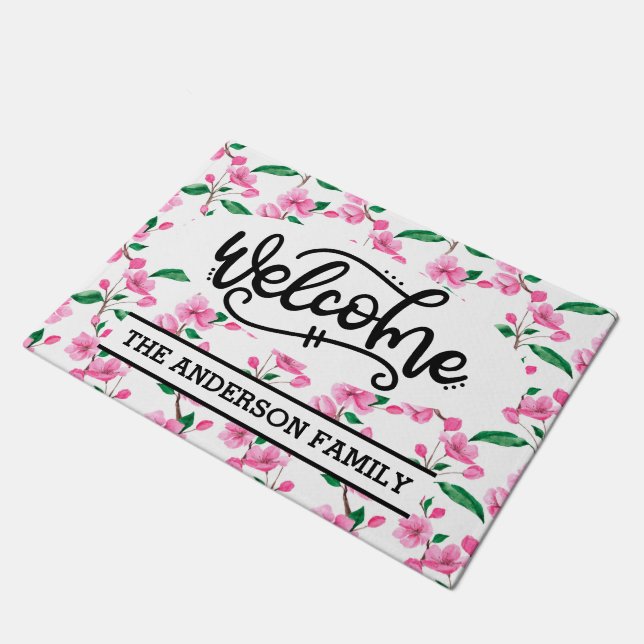 Tapete Blossom Floral de Cereja Rosa Personalizado Bem-vi (Inclinado)