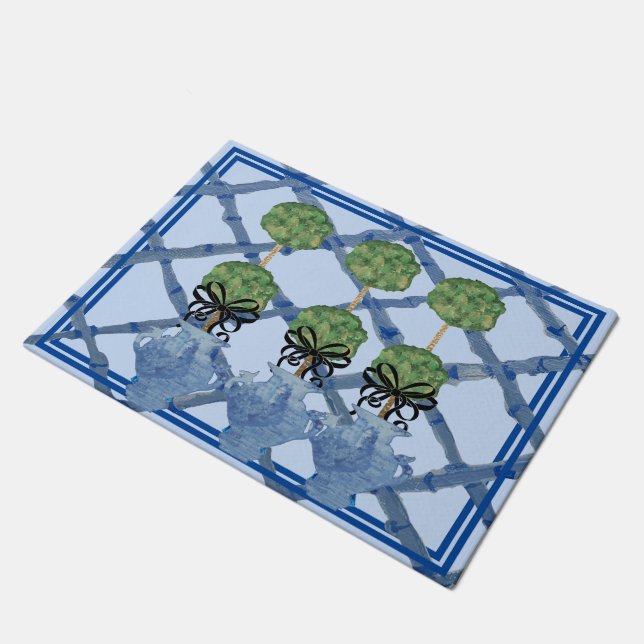 Tapete Blue Bamboo Chinoiserie Ginger Jar Doormat Rug (Inclinado)
