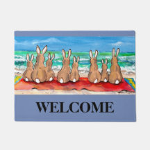 Blue Beach House Rabbit Welcome Mat Personalizado