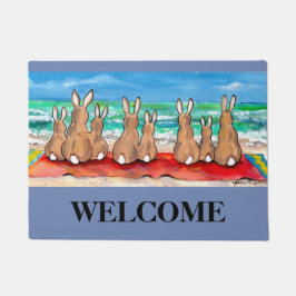 Tapete Blue Beach House Rabbit Welcome Mat Personalizado