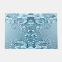Blue Decorative Floral Doormat