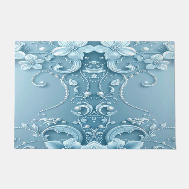 Tapete Blue Decorative Floral Doormat (Frente)