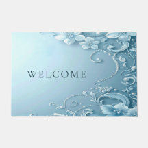 Blue Decorative Floral Doormat