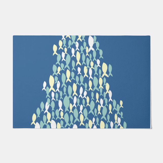 Tapete Blue Fish Pattern Rug, New Home Layer Rug (Frente)