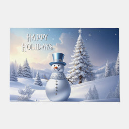 Tapete Blue Hat Snowman Christmas Tree Holiday Doormat