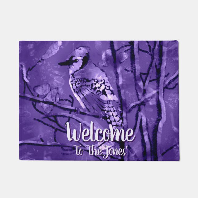 Tapete Blue Jay Bird Purple Abstract Art Personalized (Frente)