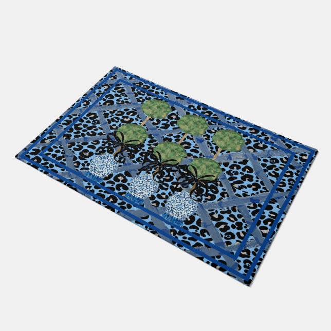 Tapete Blue Lepard Chinoiserie Ginger Jar Doormat Rug (Inclinado)
