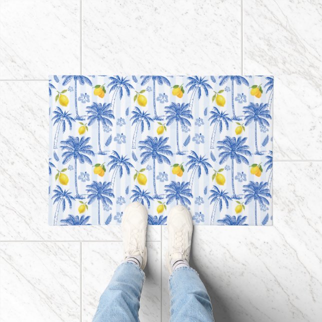 Tapete Blue Toile Palm Trees Lemons  (Interior)