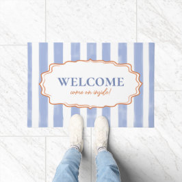 Tapete Blue Watercolor Stripes Wavy Frame Welcome