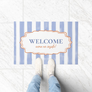 Tapete Blue Watercolor Stripes Wavy Frame Welcome