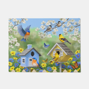 Tapete Bluebird Goldfinches Birdhouses Fllower Garden