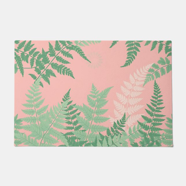 Tapete Blush Rosa Folha de Samambaia Botânico Verde Sage  (Frente)