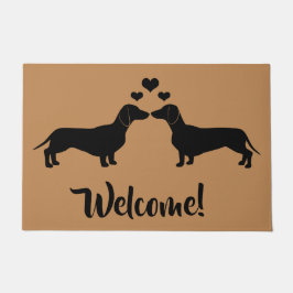 Tapete Boa vinda com Dachshunds e corações