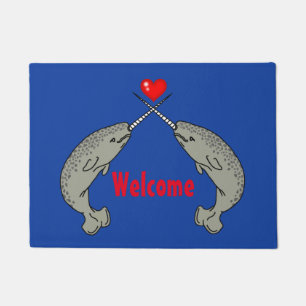 Tapete Boa vinda cruzada de Narwhal do chifre