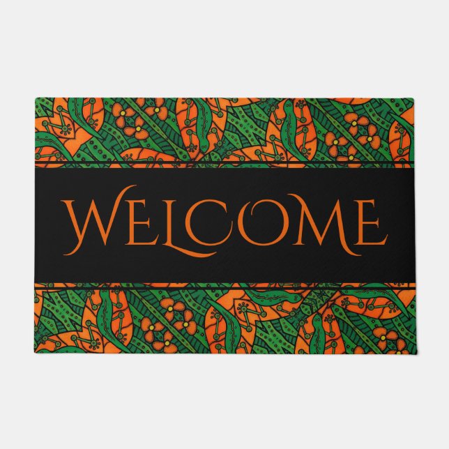 Tapete Boa vinda verde alaranjada do teste padrão do (Frente)